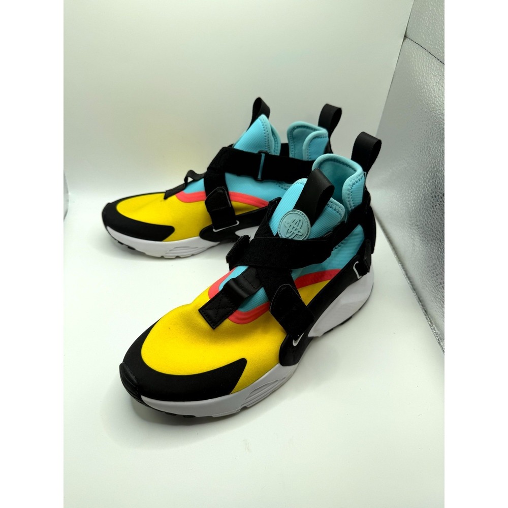 Nike Huarache City GS AJ6662-700 Kid 7 Sneaker Black Yellow Blue Basketball Shoe